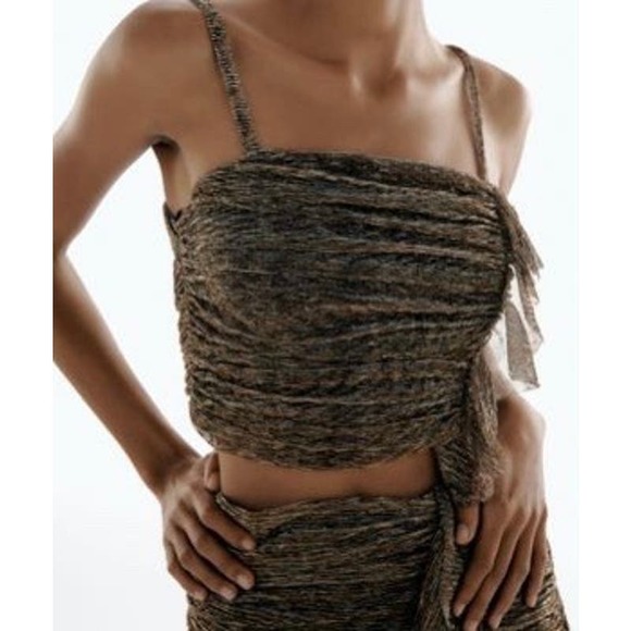 ZARA cute gold ruffled crop top size small 0074 - Picture 2 of 10